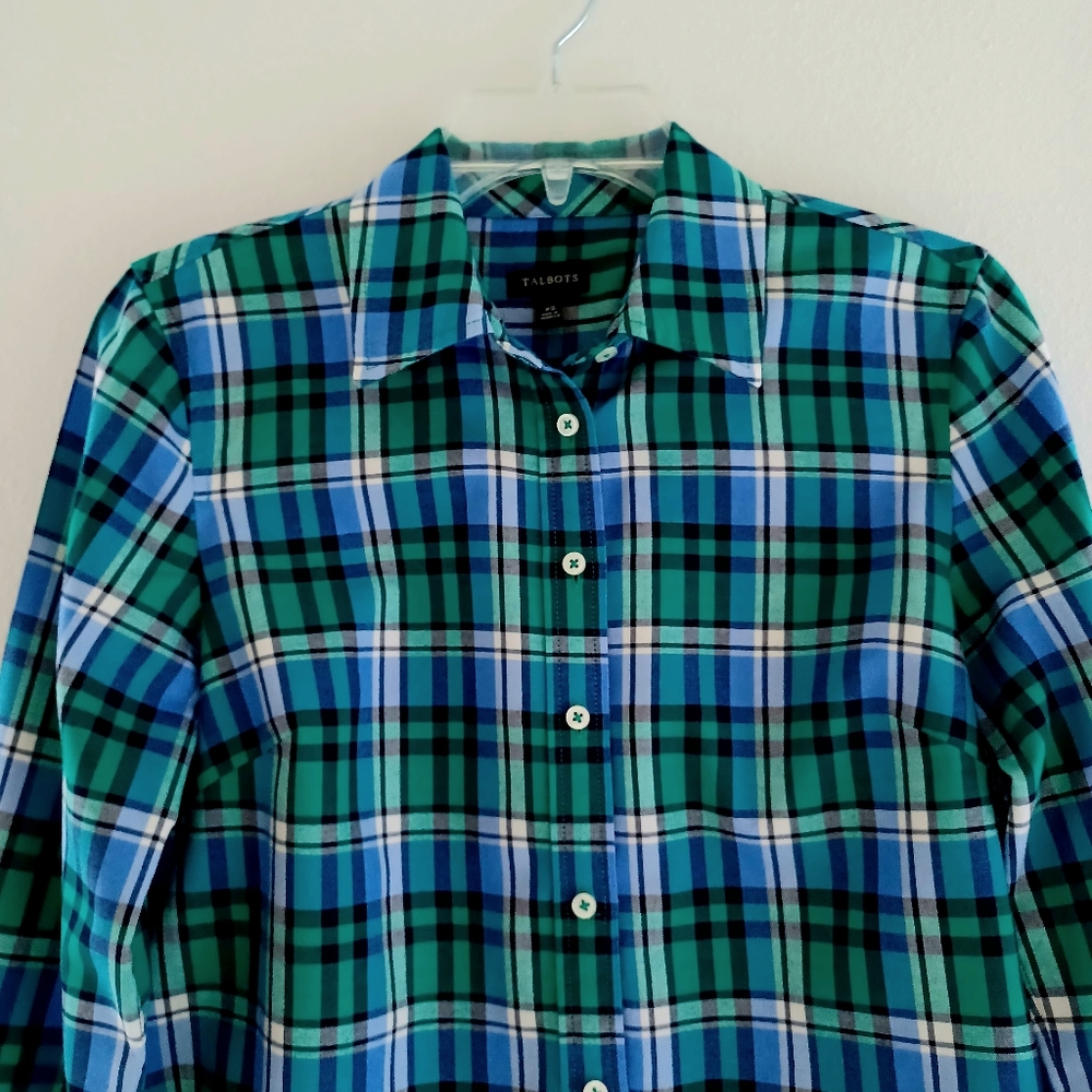TALBOTS Green Plaid Shirt, size XS - Picture 3 of 12